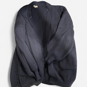Dark Blue Ribbed Open-Front Cardigan